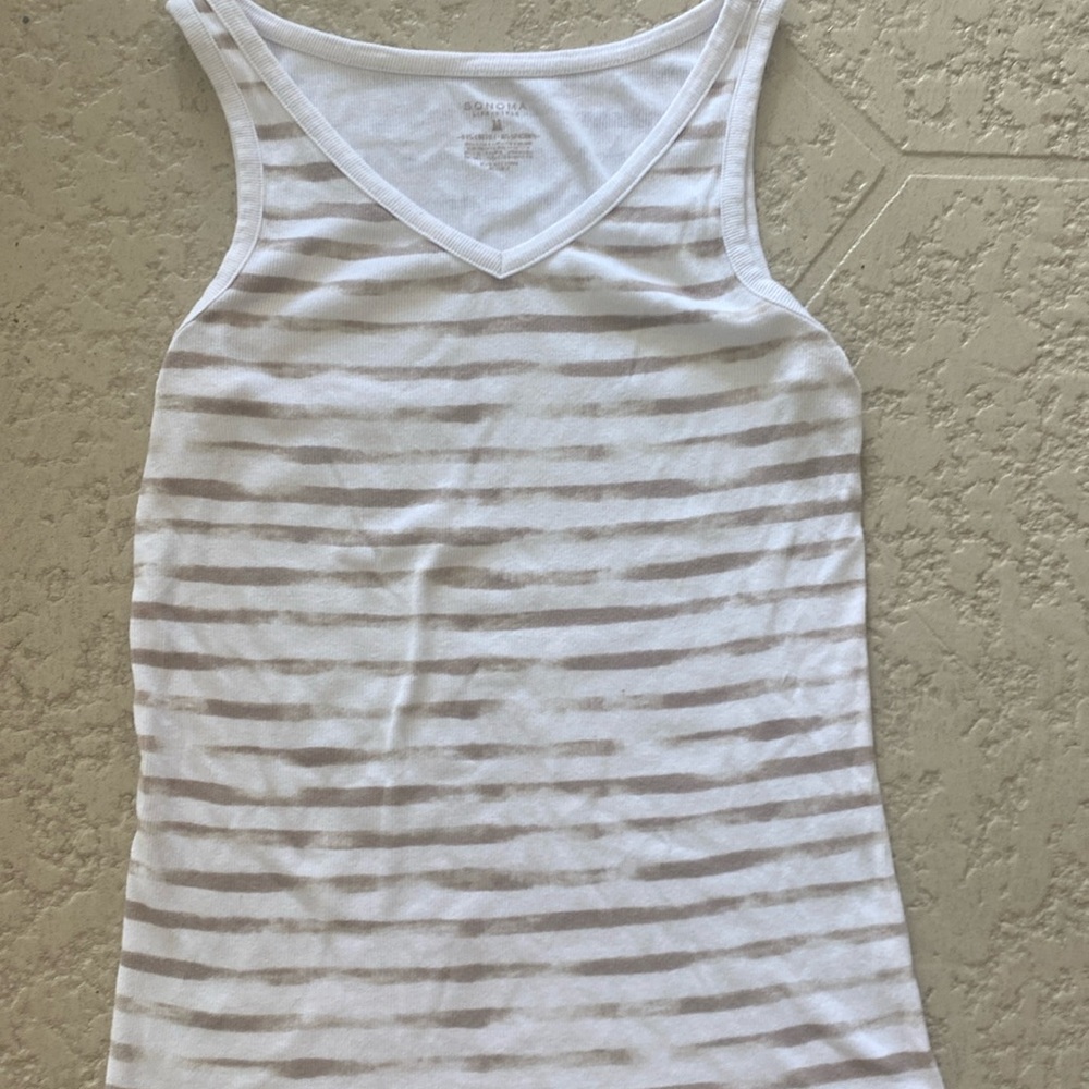 Sonoma Ribbed V Neck Tank Top Size Medium white/Tan  FL